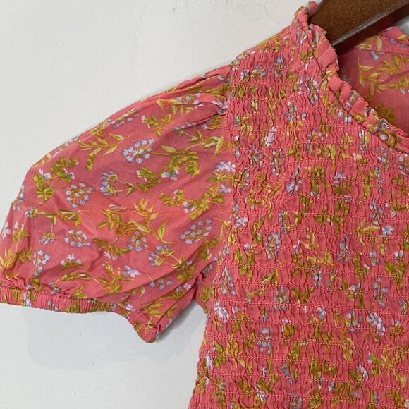 J.Crew Crewcuts Girls Smocked Puff Sleeve Top Floral Blouse Pink Wisp Coral XS - Picture 3 of 13